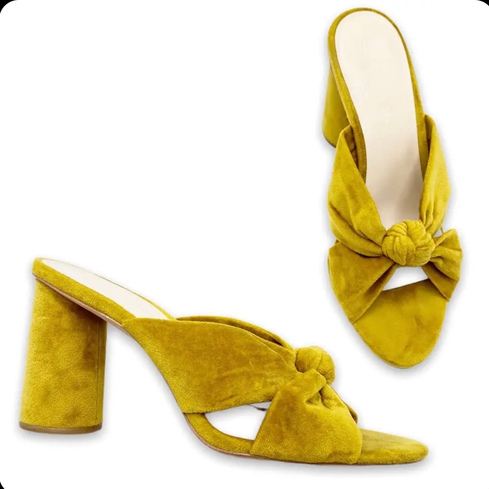 LOEFFLER RANDALL Coco Knotted Knot Marigold Yellow Velvet Mules Sandals Size 6